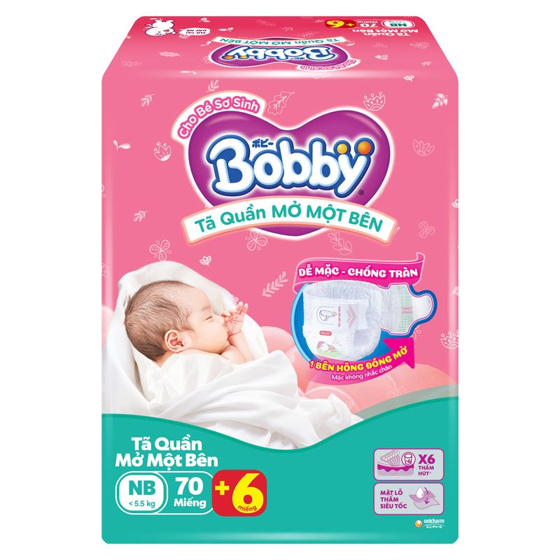 Tã quần mở một bên Bobby size NB 70 + 6 miếng (Dưới 5.5 kg)