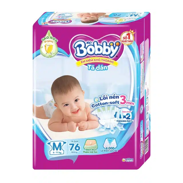 bim-ta-dan-bobby-size-m-76-mieng-cho-be-6-11kg-11 Bỉm - Tã dán Bobby size M 76 miếng (cho bé 6 - 11kg)